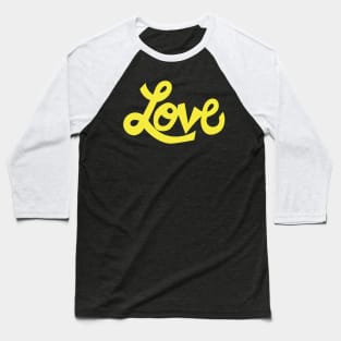 Whimsical Love cartoon illustrated text in bright yellow Baseball T-Shirt